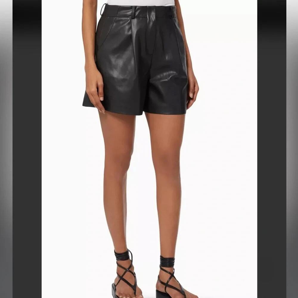 THE FRANKIE SHOP Manon Pleated Faux Leather Shorts SIze Medium Black High Rise - Picture 3 of 6